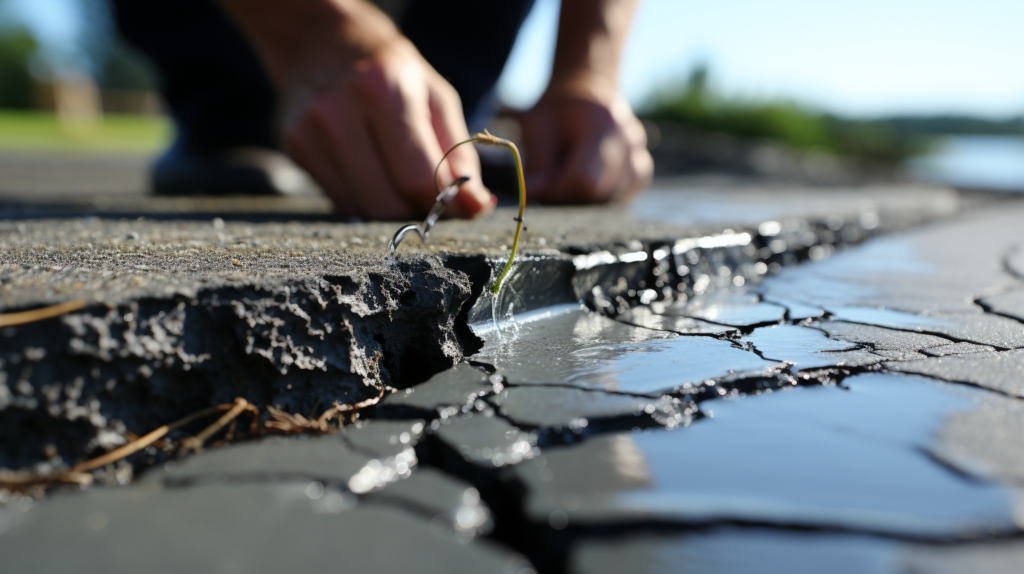 Sealing Small concrete Cracks close up look